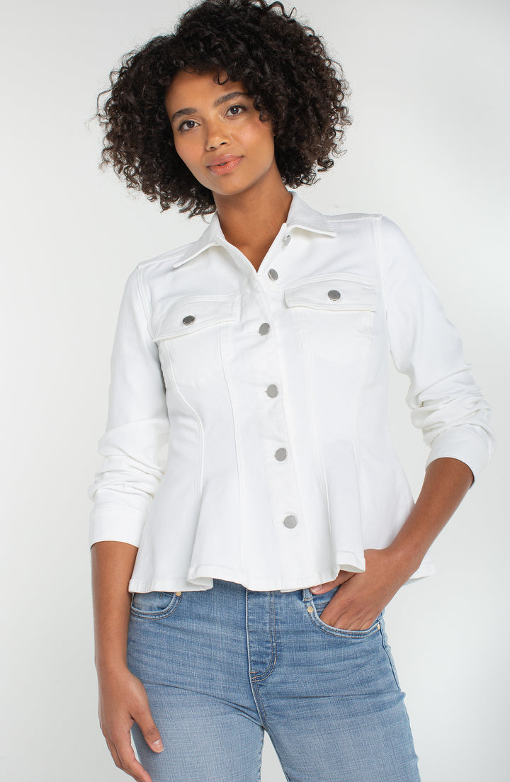 FIT AND FLARE TRUCKER JACKET - BRIGHT WHITE