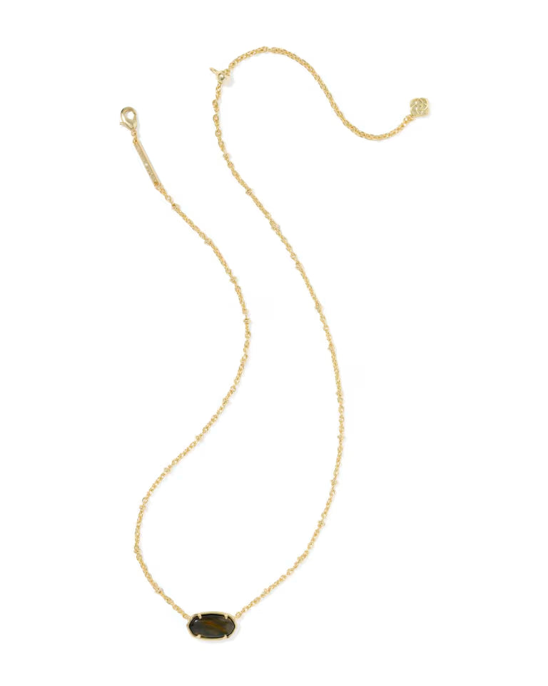 KENDRA SCOTT TIGER STRIPED ELISA SHORT PENDANT NECKLACE - GOLD DARK BROWN TIGER&