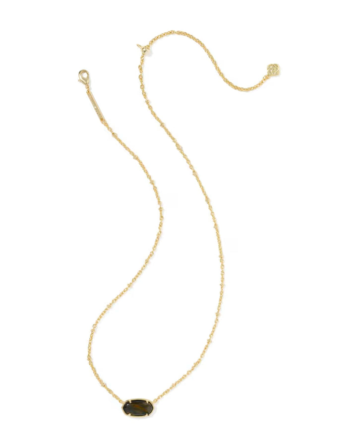 KENDRA SCOTT TIGER STRIPED ELISA SHORT PENDANT NECKLACE - GOLD DARK BROWN TIGER&