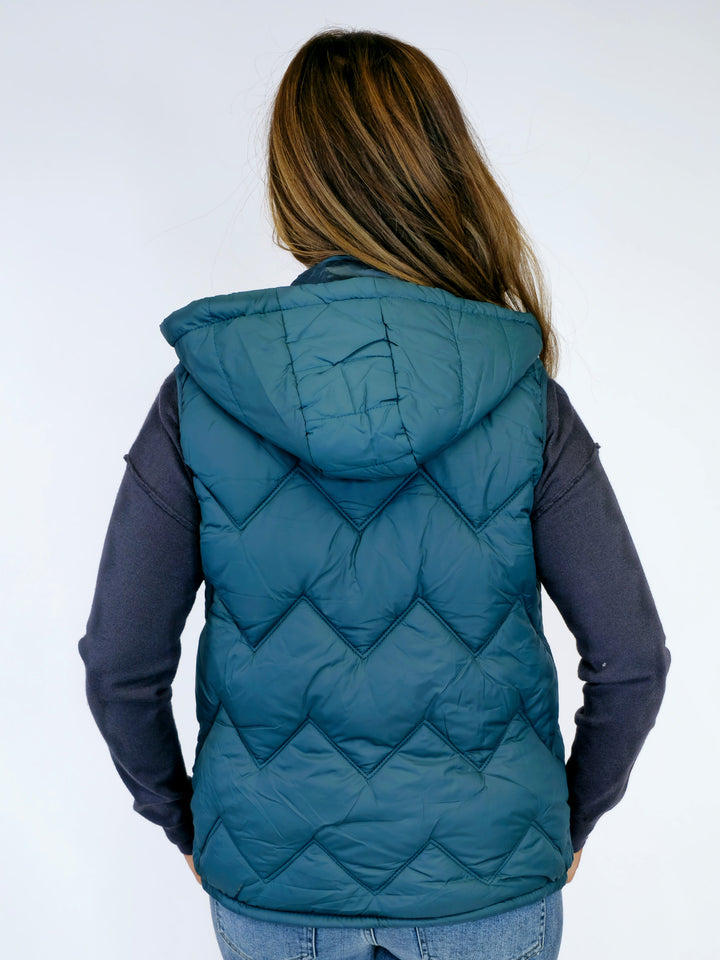 PUFF VEST W/REMOVABLE HOOD - DARK TEAL