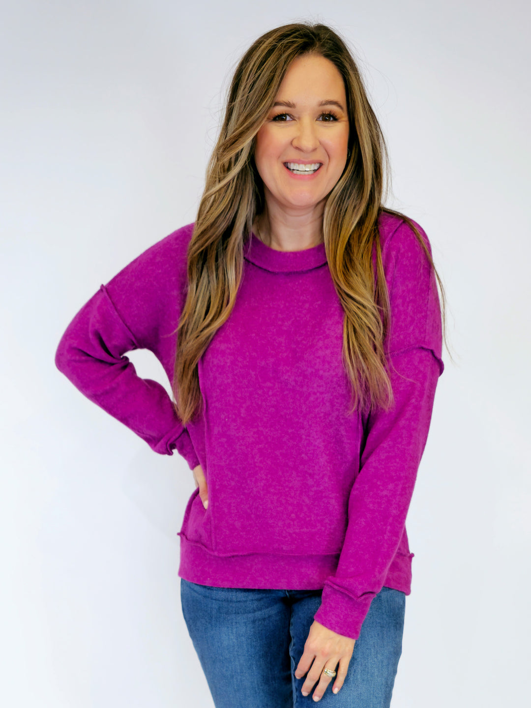 BRUSHED DROP SHOULDER SWEATER - LIGHT PLUM