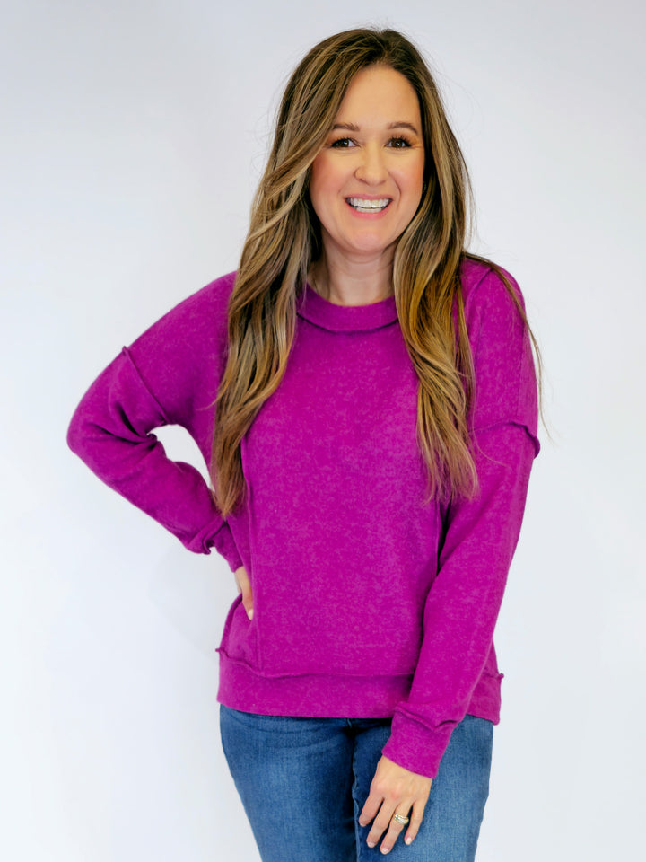 BRUSHED DROP SHOULDER SWEATER - LIGHT PLUM