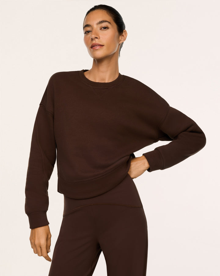SPANX COTTON FLEECE CREWNECK - UMBER ROOT
