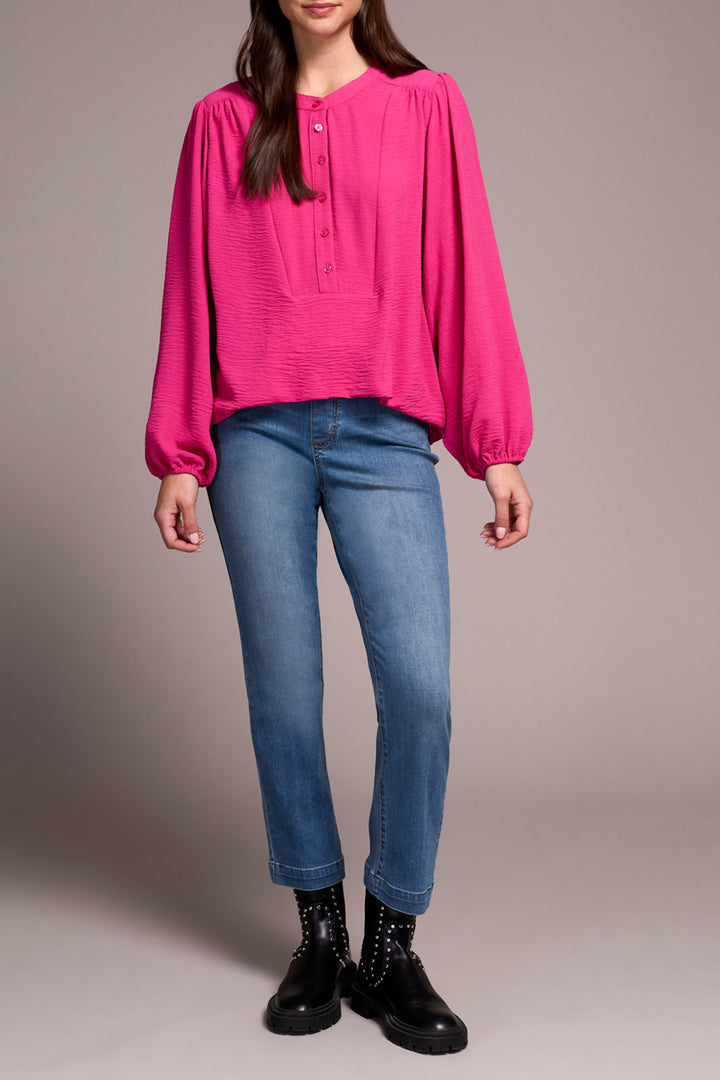 LONG SLEEVE BLOUSE W/FOLDED HEM - CHERRY PINK
