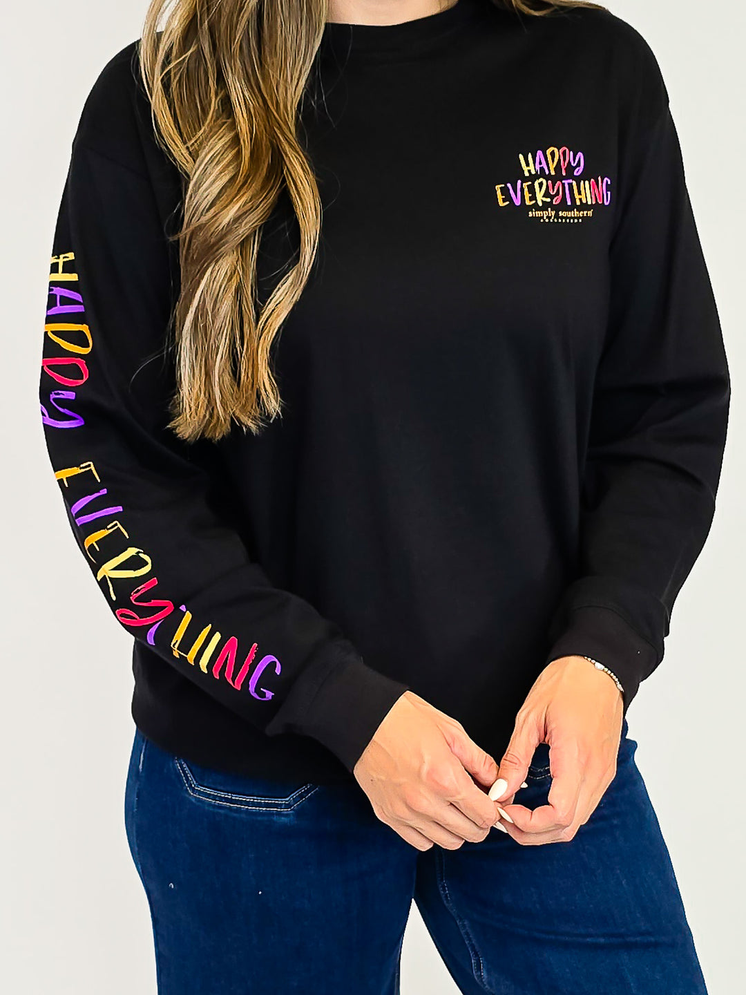 SIMPLY SOUTHERN HAPPY EVERYTHING LONG SLEEVE TEE - BLACK
