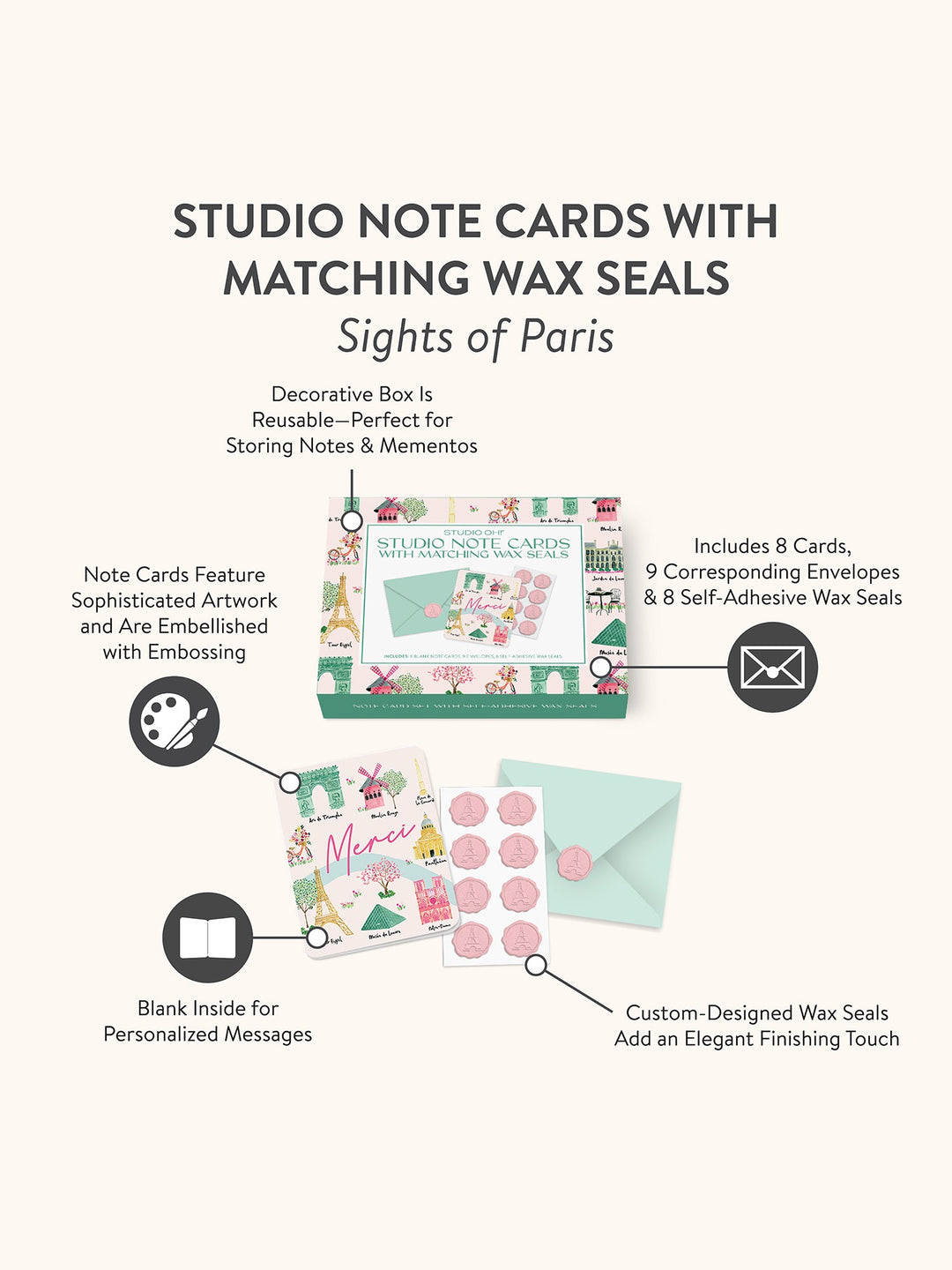 STUDIO NOTE CARDS WITH SEALS - SIGHTS OF PARIS