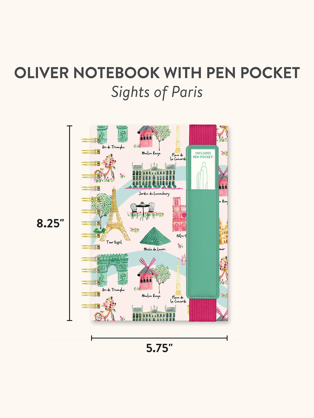 OLIVER NOTEBOOK WITH PEN POCKET - SIGHTS OF PARIS