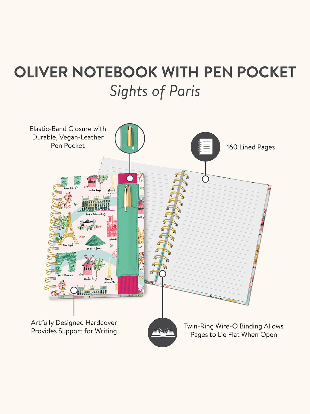 OLIVER NOTEBOOK WITH PEN POCKET - SIGHTS OF PARIS