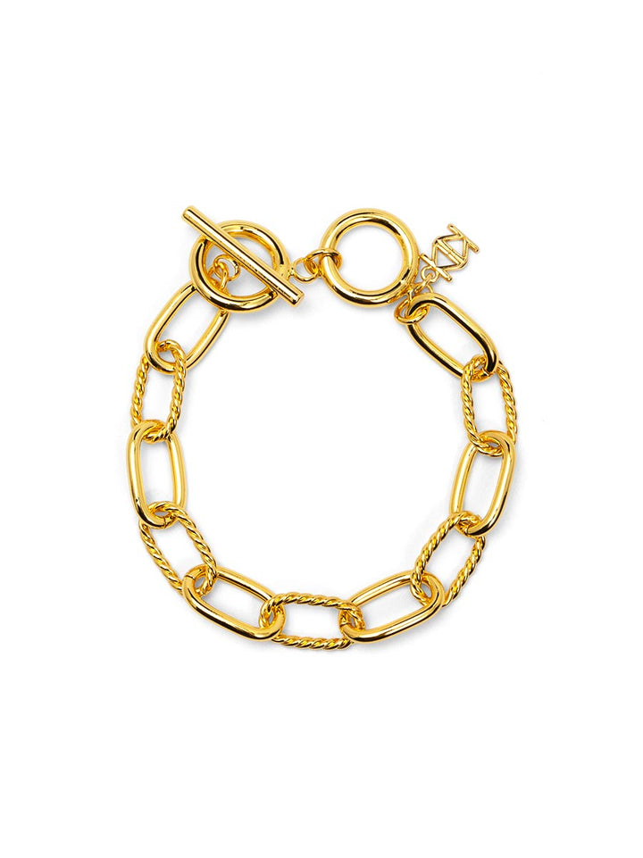 OVAL AND ROPE CHAIN TOGGLE BRACELET - GOLD