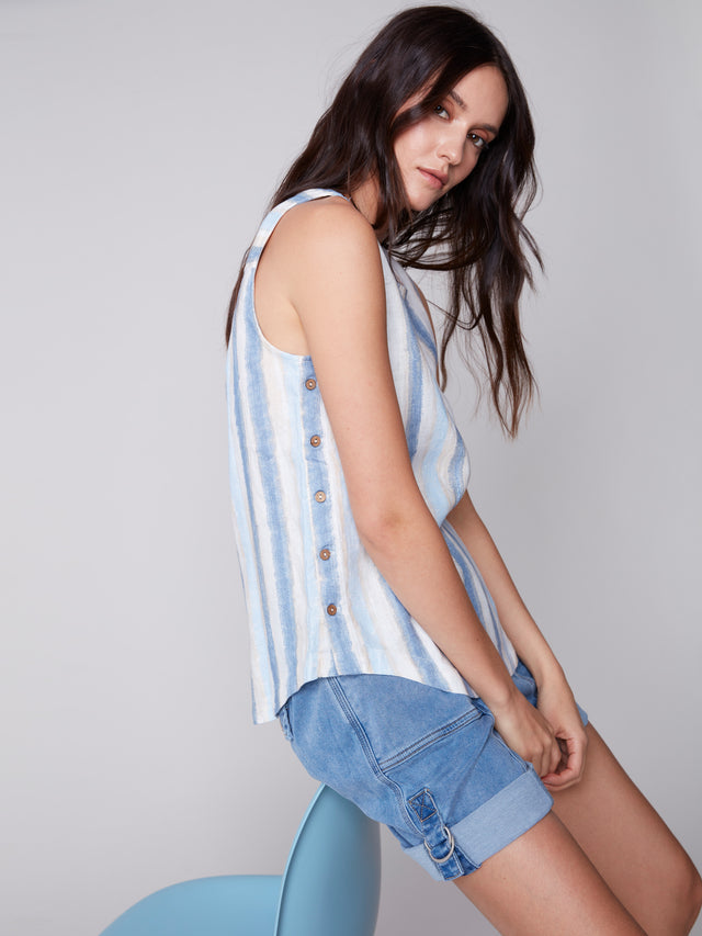 PRINTED SIDE BUTTON LINEN TOP - NAUTICAL