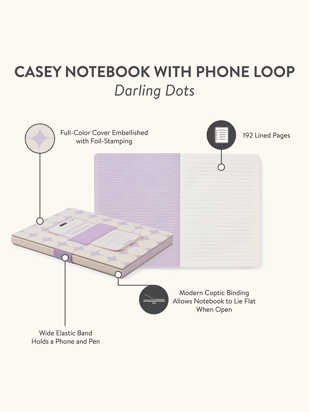 CASEY NOTEBOOK WITH PHONE LOOP - DARLING DOTS