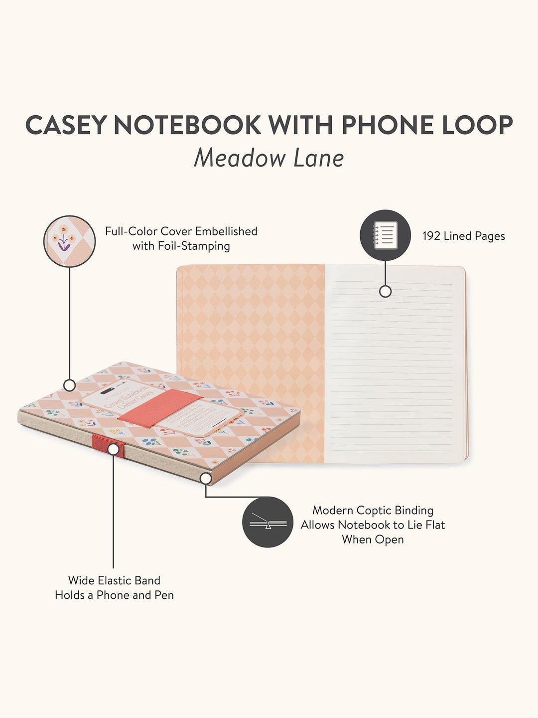 CASEY NOTEBOOK W/PHONE LOOP - MEADOW LANE