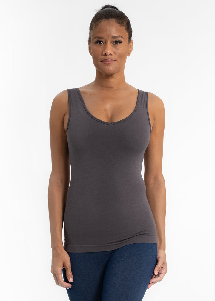 SEAMLESS REVERSIBLE TANK - O/S - LONG - CHARCOAL