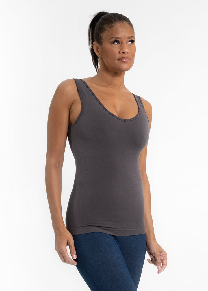 SEAMLESS REVERSIBLE TANK - O/S - LONG - CHARCOAL