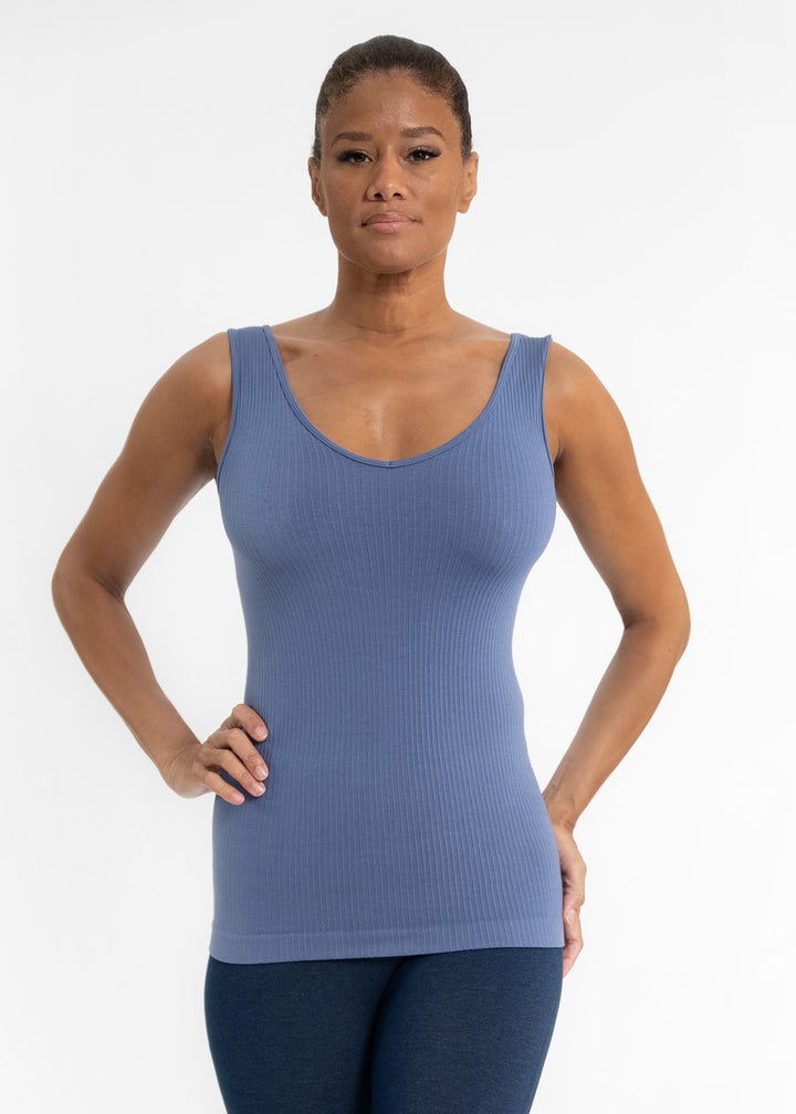 SEAMLESS RIBBED REVERSIBLE TANK - STEEL BLUE