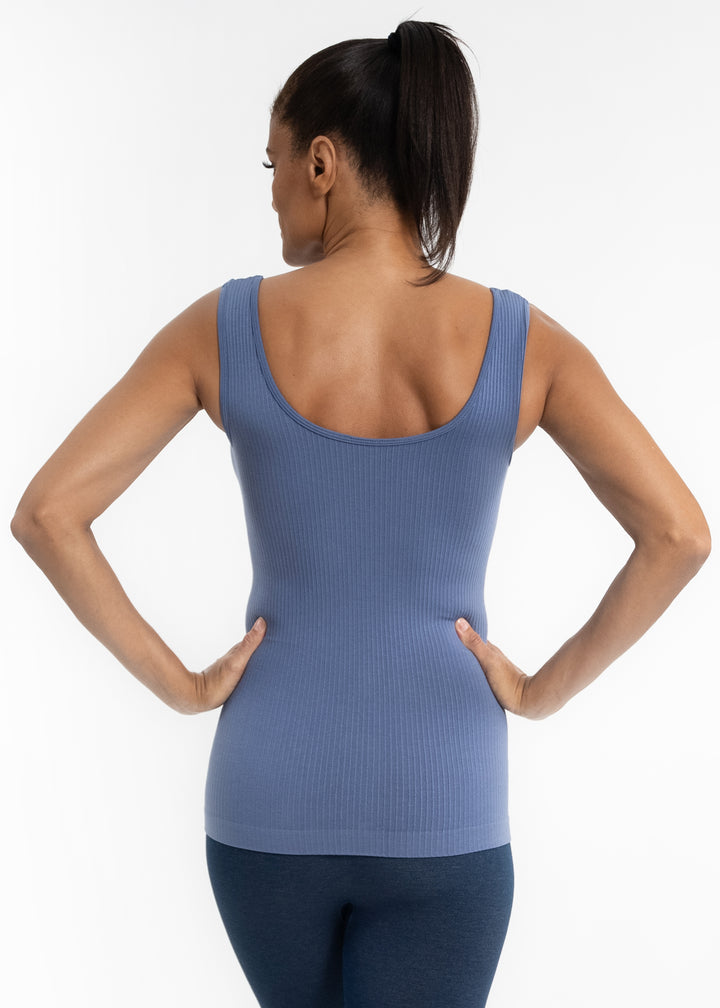 SEAMLESS RIBBED REVERSIBLE TANK - STEEL BLUE