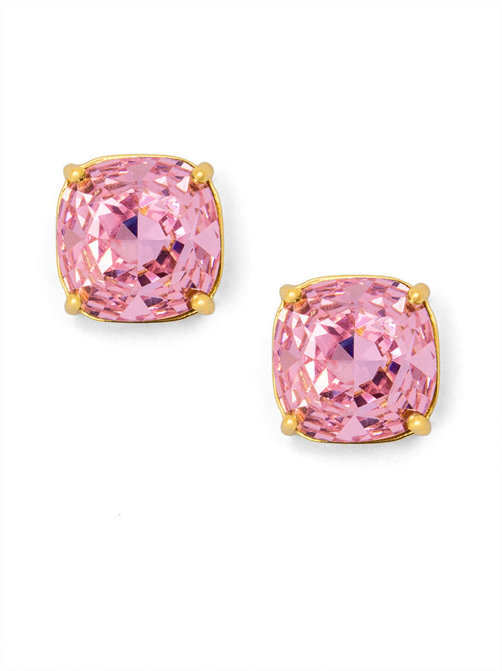 CRYSTAL STUD EARRING W/GOLD ACCENTS - NEON PINK