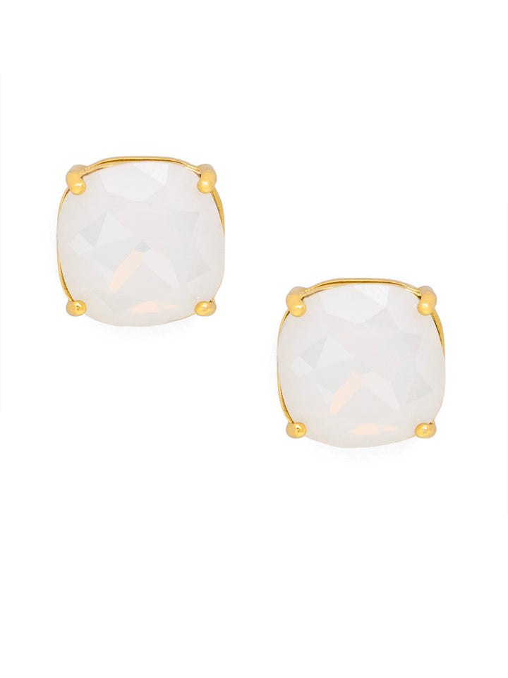 CRYSTAL STUD EARRING W/GOLD ACCENTS - WHITE