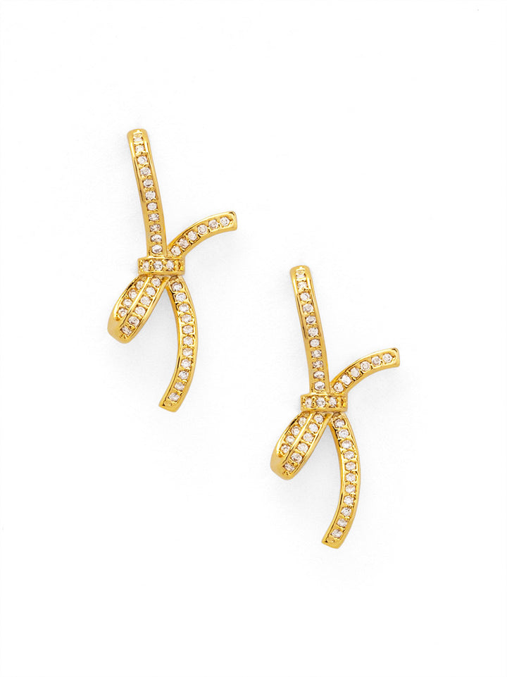 PAVE BOW DROP EARRINGS - GOLD/CLEAR