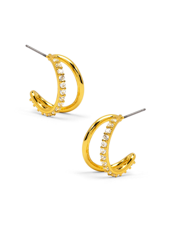 PAVE DOUBLE HOOP HUGGIE EARRINGS - GOLD