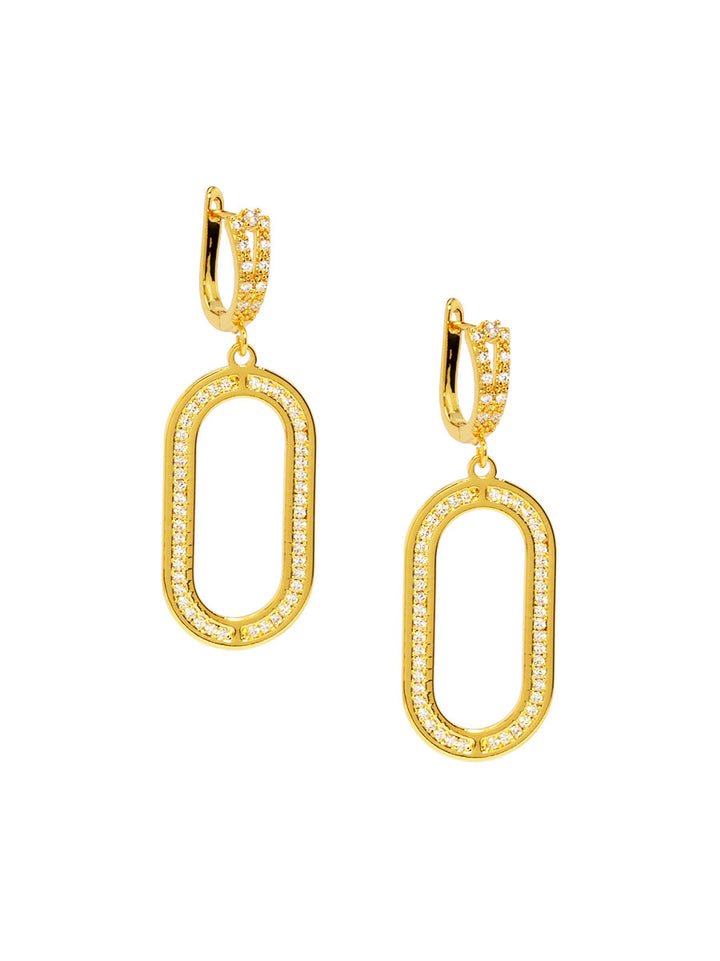 PAVE OVAL TWO LINK DROP EARRINGS - GOLD