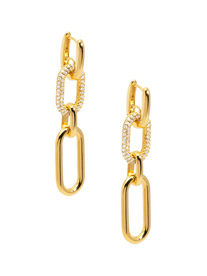 PAVE OVAL LINK DROP EARRINGS - GOLD