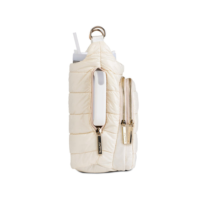 CROSSBODY HYDROBAG HANDLE W/VEGAN LEATHER TRIMMED STRAP - IVORY GLOSSY