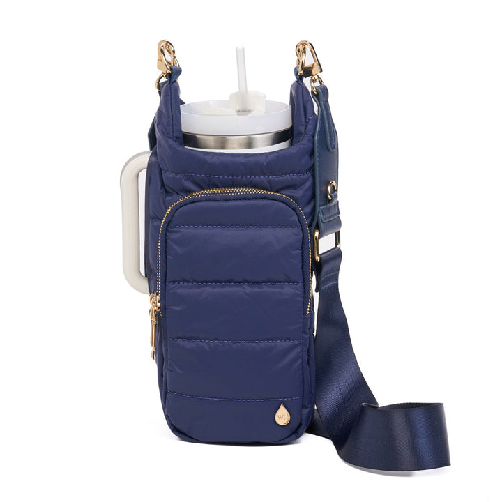 CROSSBODY HYDROBAG HANDLE W/VEGAN LEATHER TRIMMED STRAP - NAVY MATTE