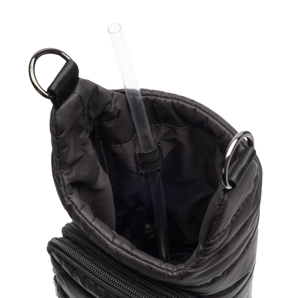 CROSSBODY HYDROBAG HANDLE W/VEGAN LEATHER TRIMMED STRAP - BLACK MATTE