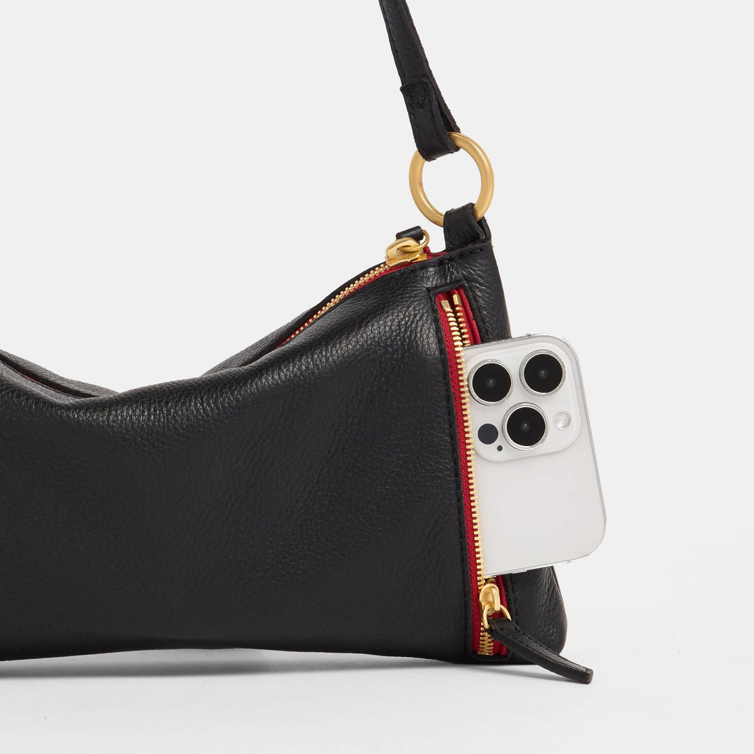HAMMIITT KYLE HANDBAG - BLACK/BRUSHED GOLD RED ZIP