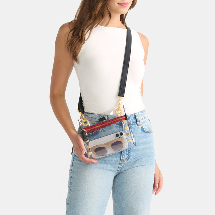 TONY CLEAR MEDIUM RED ZIP BAG - CLEAR/BLACK