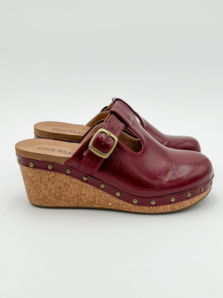 CORKY'S 'IN THE MOMENT' WEDGE CLOG - DARK RED CRINKLE PATENT