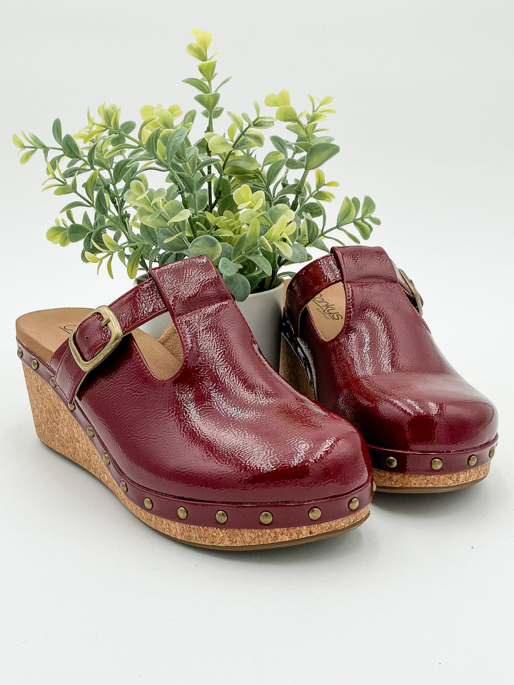 CORKY'S 'IN THE MOMENT' WEDGE CLOG - DARK RED CRINKLE PATENT
