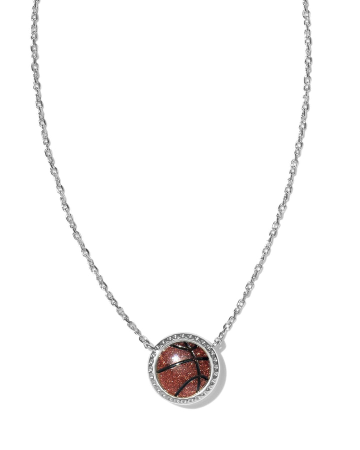 BASKETBALL SHORT PENDANT NECKLACE - SILVER ORANGE GOLDSTONE