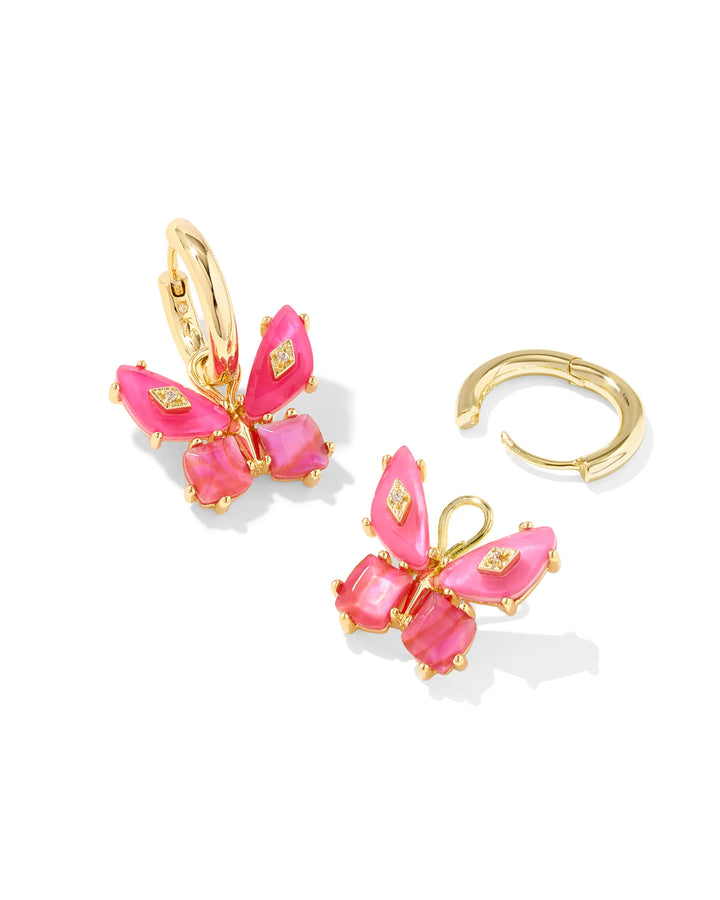KENDRA SCOTT BIANCA BUTTERFLY HUGGIE EARRINGS - GOLD PINK MIX