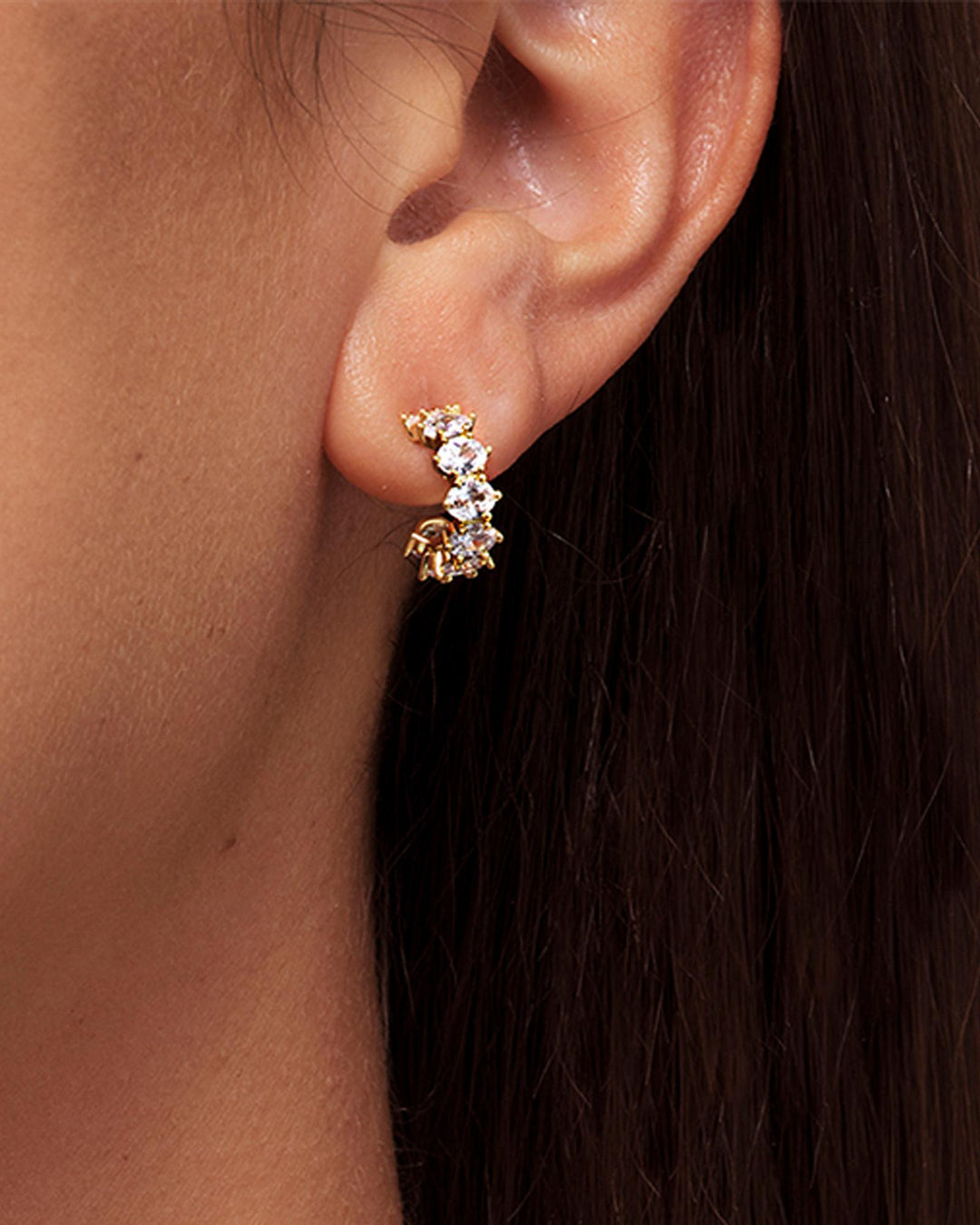 CAILIN CRYSTAL HUGGIE EARRINGS - GOLD WHITE CZ