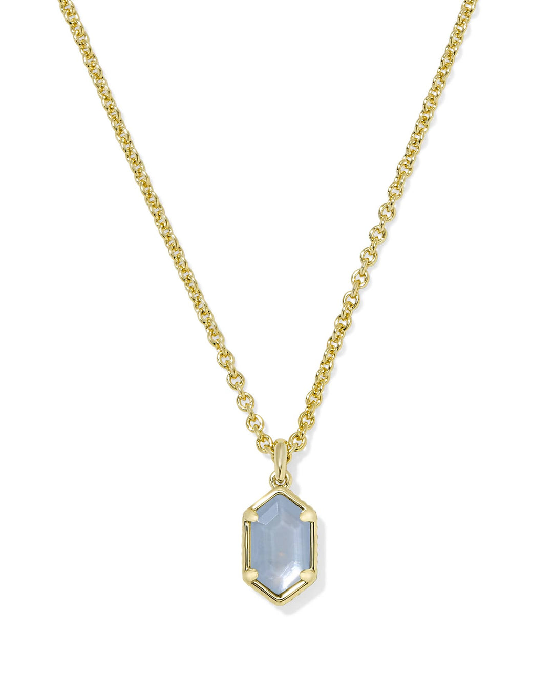 KENDRA SCOTT HALLIE SHORT PENDANT NECKLACE - GOLD SKY BLUE MOP