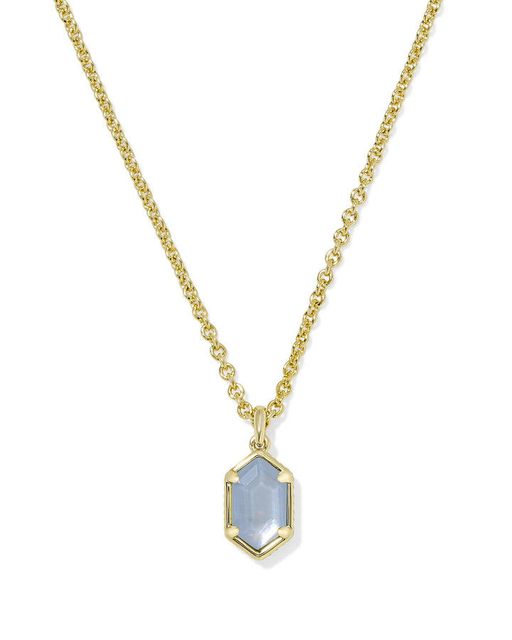 KENDRA SCOTT HALLIE SHORT PENDANT NECKLACE - GOLD SKY BLUE MOP