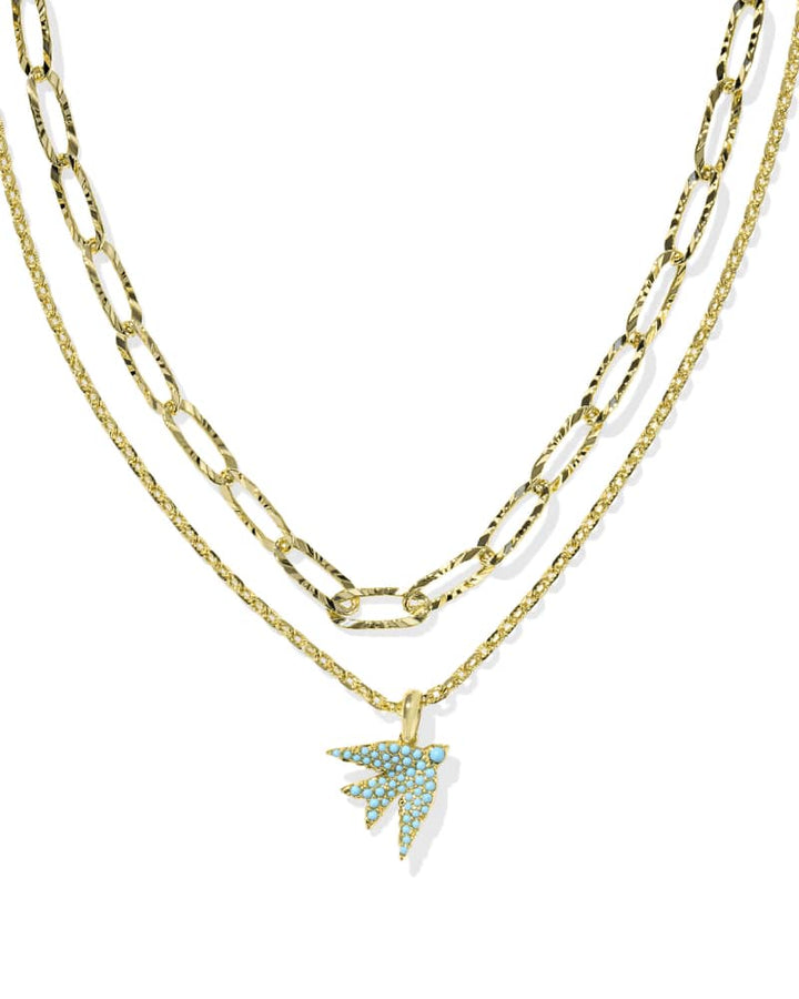 KENDRA SCOTT MELODY BIRD MULTI STRAND NECKLACE - GOLD TEAL CRYSTAL