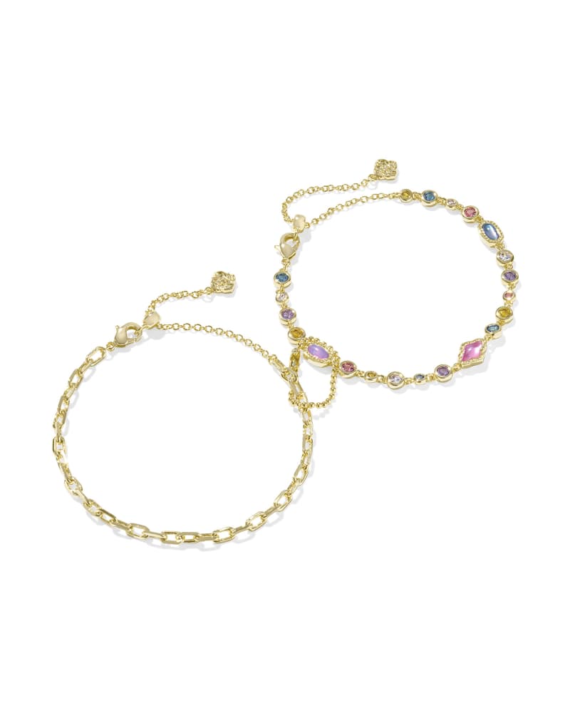 KENDRA SCOTT MINI ELISA ABBIE SET OF 2 DELICATE CHAIN BRACELETS - GOLD MULTI MIX