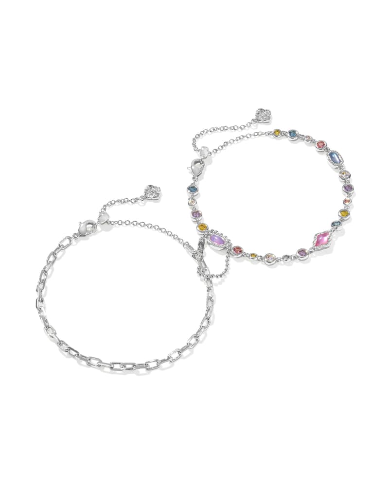 KENDRA SCOTT MINI ELISA ABBIE SET OF 2 DELICATE CHAIN BRACELETS - SILVER MULTI MIX