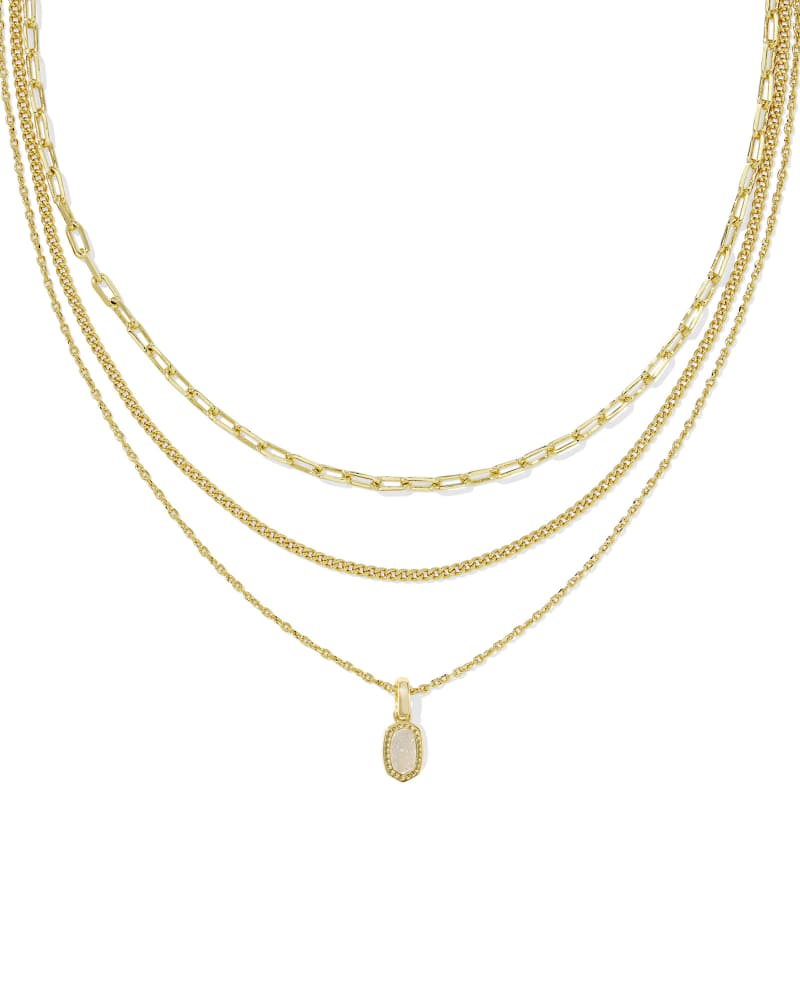 KENDRA SCOTT MINI ELISA TRIPLE STRAND NECKLACE - GOLD IRIDESCENT DRUSY