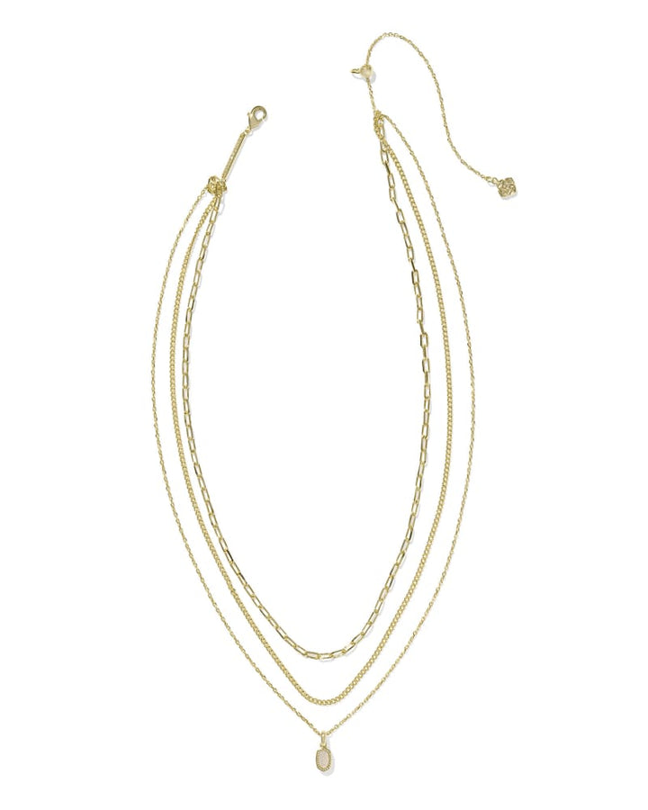 KENDRA SCOTT MINI ELISA TRIPLE STRAND NECKLACE - GOLD IRIDESCENT DRUSY