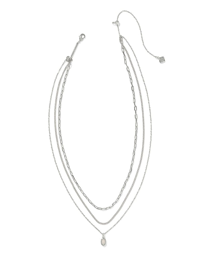 KENDRA SCOTT MINI ELISA TRIPLE STRAND NECKLACE - SILVER IRIDESCENT DRUSY