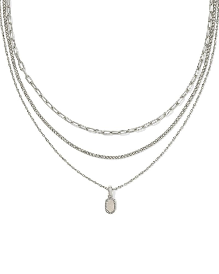 KENDRA SCOTT MINI ELISA TRIPLE STRAND NECKLACE - SILVER IRIDESCENT DRUSY