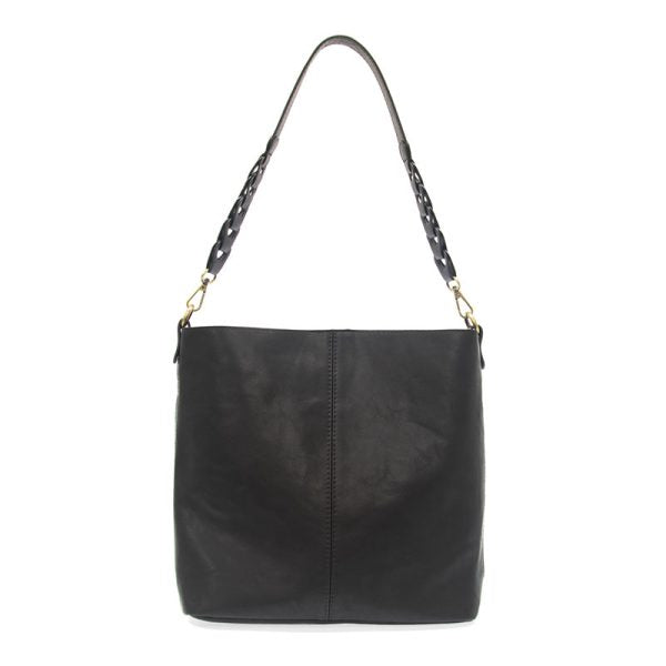 CONVERTIBLE HOBO WITH LINK SHOULDER STRAP - TESSA - BLACK