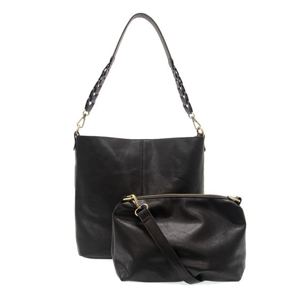 CONVERTIBLE HOBO WITH LINK SHOULDER STRAP - TESSA - BLACK