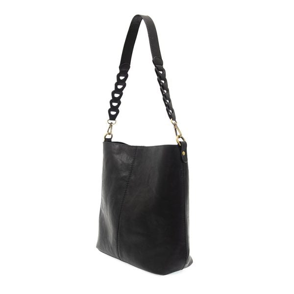 CONVERTIBLE HOBO WITH LINK SHOULDER STRAP - TESSA - BLACK