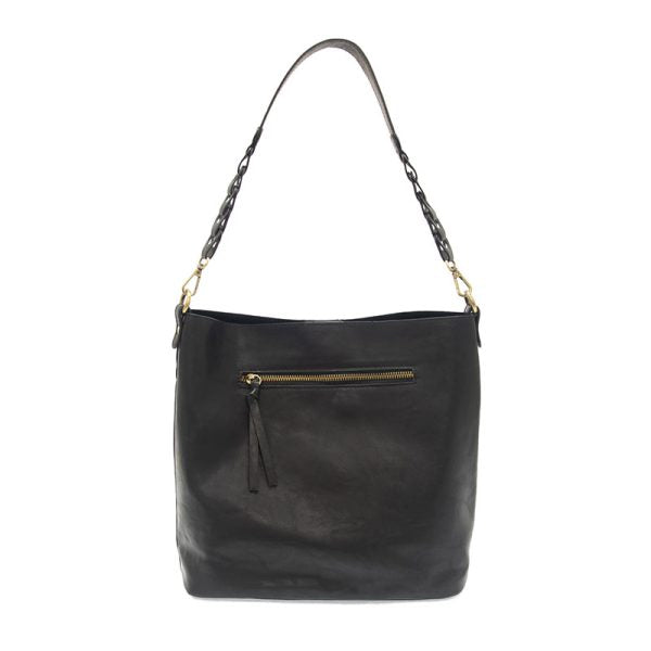 CONVERTIBLE HOBO WITH LINK SHOULDER STRAP - TESSA - BLACK