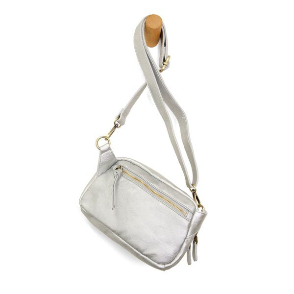 KYLIE DOUBLE ZIP SLING/BELT BAG - METALLIC SILVER